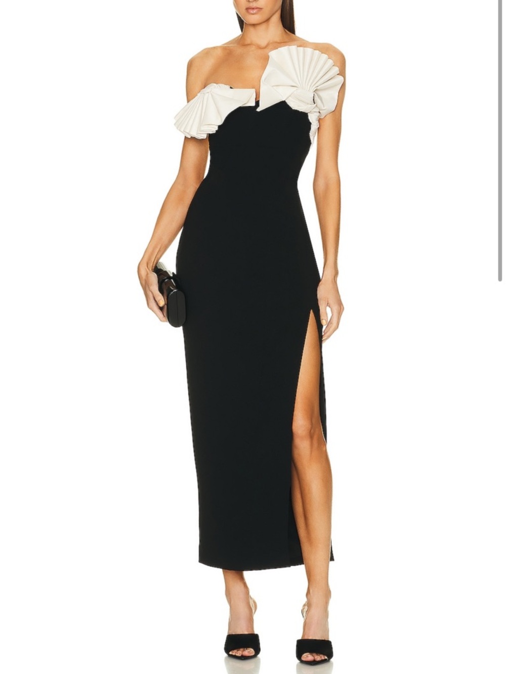 Rachel Gilbert Lavina Black Dress with White Pleated Accent